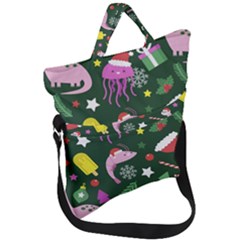 Colorful-funny-christmas-pattern   --- Fold Over Handle Tote Bag by Grandong