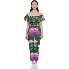 Colorful-funny-christmas-pattern   --- Bardot Ruffle Jumpsuit