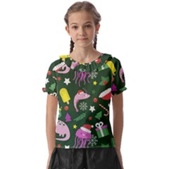 Colorful-funny-christmas-pattern   --- Kids  Frill Chiffon Blouse by Grandong