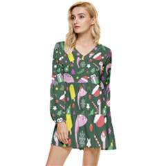 Colorful-funny-christmas-pattern   --- Tiered Long Sleeve Mini Dress by Grandong