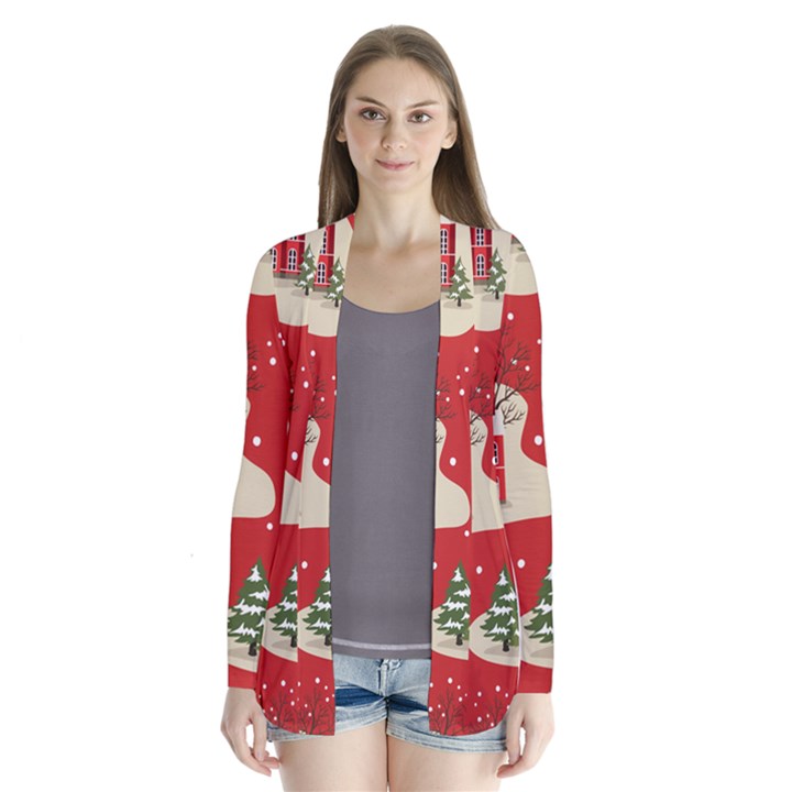 Christmas-new-year-seamless-pattern Drape Collar Cardigan