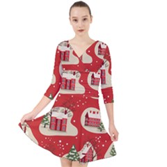 Christmas-new-year-seamless-pattern Quarter Sleeve Front Wrap Dress by Grandong