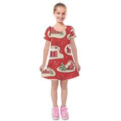 Christmas-new-year-seamless-pattern Kids  Short Sleeve Velvet Dress by Grandong