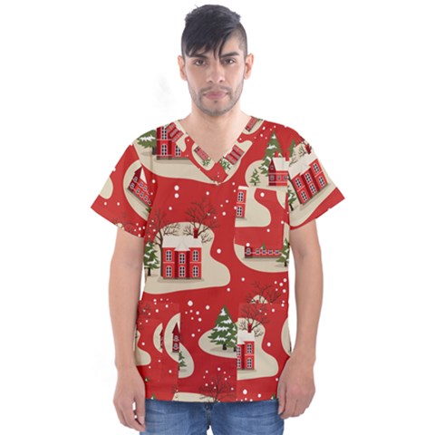 Christmas-new-year-seamless-pattern Men s V-neck Scrub Top by Grandong