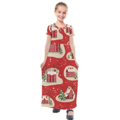 Christmas-new-year-seamless-pattern Kids  Short Sleeve Maxi Dress by Grandong