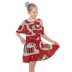 Christmas-new-year-seamless-pattern Kids  Shoulder Cutout Chiffon Dress by Grandong