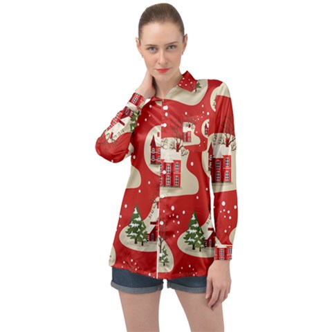 Christmas-new-year-seamless-pattern Long Sleeve Satin Shirt by Grandong