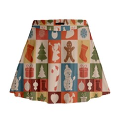 Cute Christmas Seamless Pattern Vector  - Mini Flare Skirt by Grandong