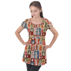 Cute Christmas Seamless Pattern Vector  - Puff Sleeve Tunic Top by Grandong