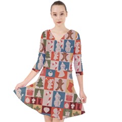 Cute Christmas Seamless Pattern Vector  - Quarter Sleeve Front Wrap Dress by Grandong