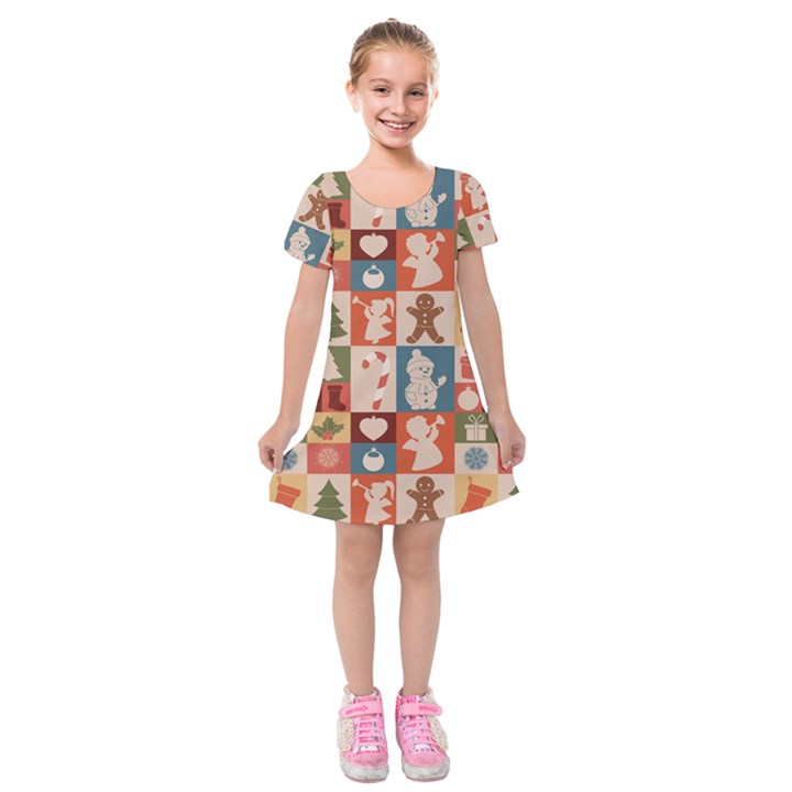 Cute Christmas Seamless Pattern Vector  - Kids  Short Sleeve Velvet Dress