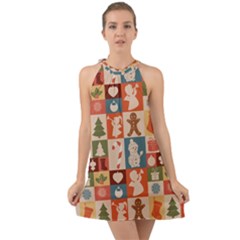 Cute Christmas Seamless Pattern Vector  - Halter Tie Back Chiffon Dress by Grandong