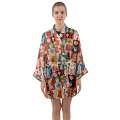 Cute Christmas Seamless Pattern Vector  - Long Sleeve Satin Kimono by Grandong