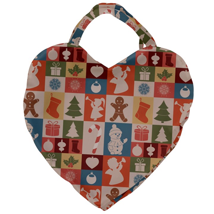 Cute Christmas Seamless Pattern Vector  - Giant Heart Shaped Tote