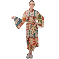 Cute Christmas Seamless Pattern Vector  - Maxi Velvet Kimono by Grandong