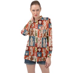 Cute Christmas Seamless Pattern Vector  - Long Sleeve Satin Shirt