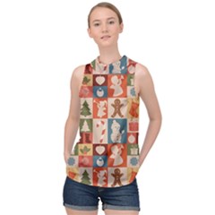 Cute Christmas Seamless Pattern Vector  - High Neck Satin Top by Grandong