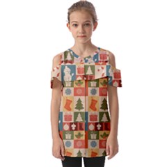 Cute Christmas Seamless Pattern Vector  - Fold Over Open Sleeve Top by Grandong