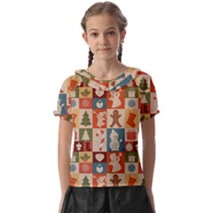 Cute Christmas Seamless Pattern Vector  - Kids  Frill Chiffon Blouse by Grandong