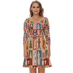 Cute Christmas Seamless Pattern Vector  - Shoulder Cut Out Zip Up Dress by Grandong