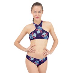 Owl-pattern-background High Neck Bikini Set by Grandong