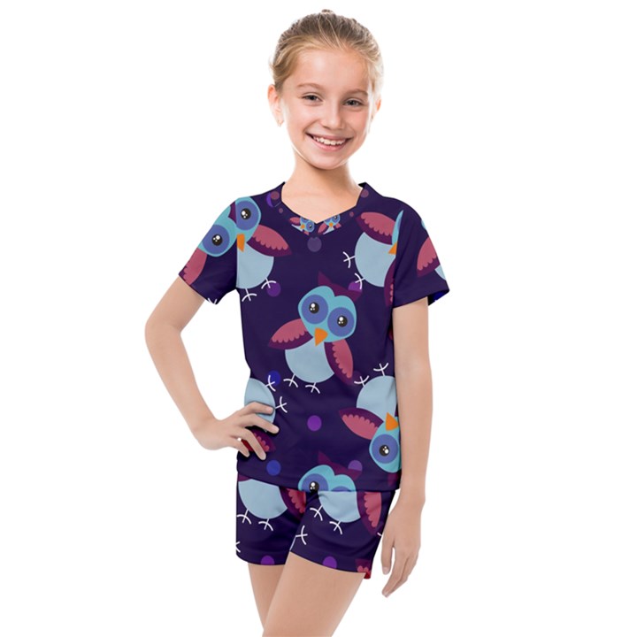 Owl-pattern-background Kids  Mesh T-Shirt and Shorts Set