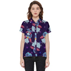 Owl-pattern-background Short Sleeve Pocket Shirt by Grandong