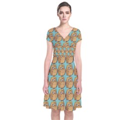 Owl-stars-pattern-background Short Sleeve Front Wrap Dress by Grandong