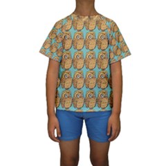 Seamless Cute Colourfull Owl Kids Pattern Kids  Short Sleeve Swimwear by Grandong