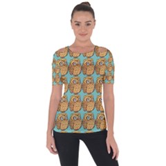 Owl-stars-pattern-background Shoulder Cut Out Short Sleeve Top by Grandong