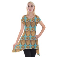 Owl-stars-pattern-background Short Sleeve Side Drop Tunic by Grandong