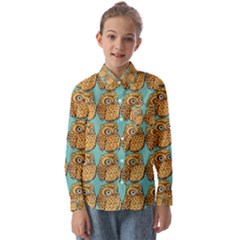 Owl-stars-pattern-background Kids  Long Sleeve Shirt by Grandong