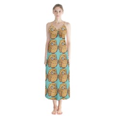 Owl-stars-pattern-background Button Up Chiffon Maxi Dress by Grandong