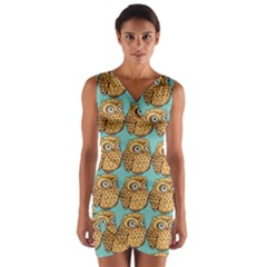 Seamless Cute Colourfull Owl Kids Pattern Wrap Front Bodycon Dress by Grandong