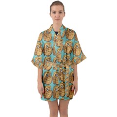 Owl-stars-pattern-background Half Sleeve Satin Kimono  by Grandong