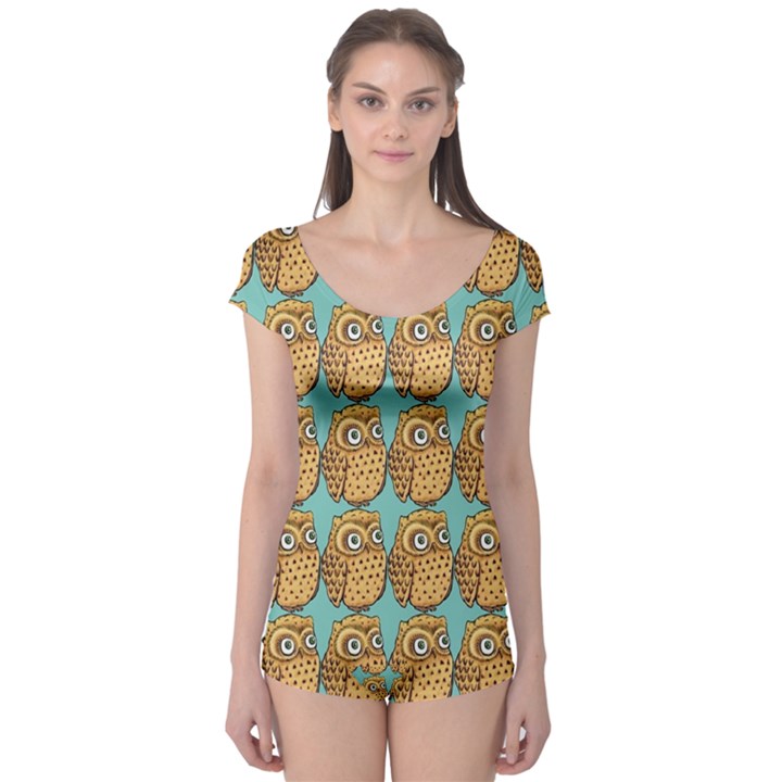 Owl-pattern-background Boyleg Leotard 