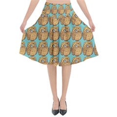 Seamless Cute Colourfull Owl Kids Pattern Flared Midi Skirt by Grandong