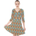 Owl-pattern-background Quarter Sleeve Front Wrap Dress View1