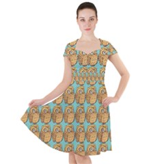 Seamless Cute Colourfull Owl Kids Pattern Cap Sleeve Midi Dress by Grandong