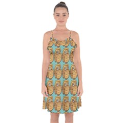 Owl-pattern-background Ruffle Detail Chiffon Dress by Grandong