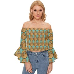 Owl Dreamcatcher Off Shoulder Flutter Bell Sleeve Top by Grandong