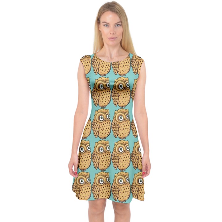 Owl Bird Cartoon Capsleeve Midi Dress