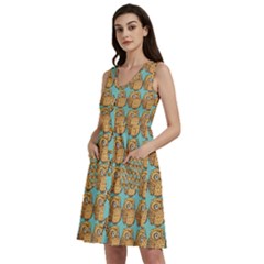 Owl-pattern-background Sleeveless Dress With Pocket by Grandong