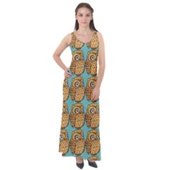 Seamless Cute Colourfull Owl Kids Pattern Sleeveless Velour Maxi Dress by Grandong