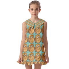 Owl-stars-pattern-background Kids  Pilgrim Collar Ruffle Hem Dress by Grandong