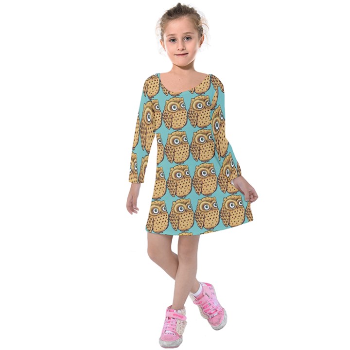 Owl Bird Cartoon Kids  Long Sleeve Velvet Dress