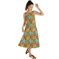 Seamless Cute Colourfull Owl Kids Pattern Summer Maxi Dress by Grandong