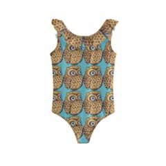 Owl-pattern-background Kids  Frill Swimsuit by Grandong