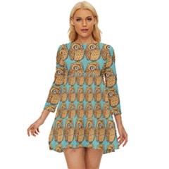 Owl-stars-pattern-background Long Sleeve Babydoll Dress by Grandong