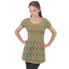 Owl Bird Puff Sleeve Tunic Top by Grandong